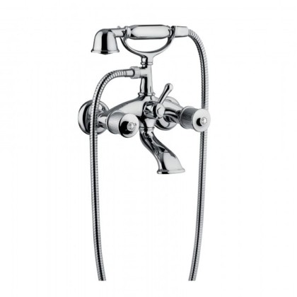 BONGIO Impero Смеситель для ванны настенный на 2 отв.с ручной лейкой, цвет: хром/Swarovski