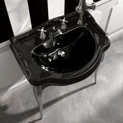 Kerasan Retro Консоль с черной раковиной 73см, подвесная, цвет: черный / хром