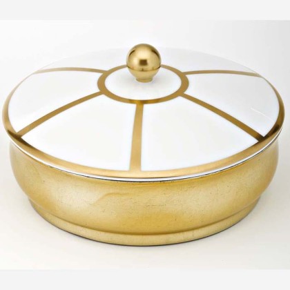 THG ITHAQUE DECOR OR Китайская лакированная коробка с белой керамической крышкой ?180 мм., big size, декор золото, цвет: золото