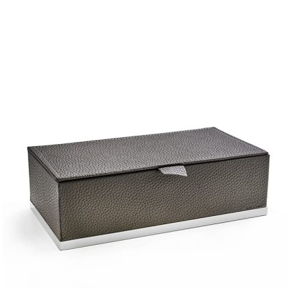 3SC Milano Коробочка универсальная, 25х13хh8см, с крышкой, настольная, цвет: коричневая эко-кожа/белый матовый