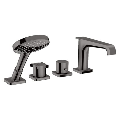 Axor Citterio E Смеситель на борт ванны, 4 отв., термостатический, с ручным душем, цвет: полированный черный хром