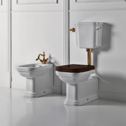 Kerasan Waldorf Унитаз 65х37см., приставной, c низким бачком, ручкой смыва справа, цвет: белый/бронза
