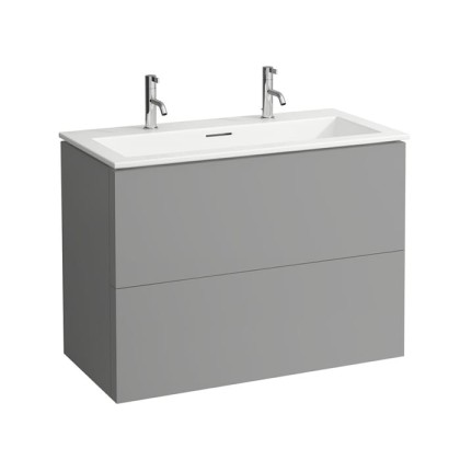 Laufen Kartell Тумба с керамической раковиной, 100х50х72.5см, с 2 выдвиж. ящиками с 2 отв. под смеситель, подвесная, цвет: шиферный/белый
