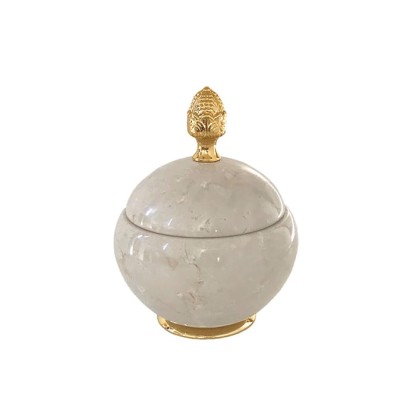 3SC Elegance Баночка универсальная, D=15/h18 см, с крышкой, настольная, цвет: мрамор botticino/золото 24к. Lucido