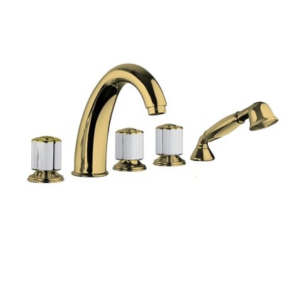 Bongio Fleur Blanc Смеситель на борт ванны (5 отв.) с ручным душем, цвет: золото/белый фарфор