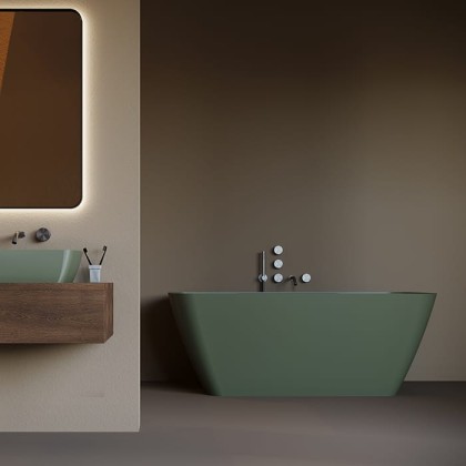 Salini Agatha Ванна отдельностоящая 180х80х66см, донный клапан "Up&Down", сифон, слив-перелив, материал: S-Stone, цвет: Olive green