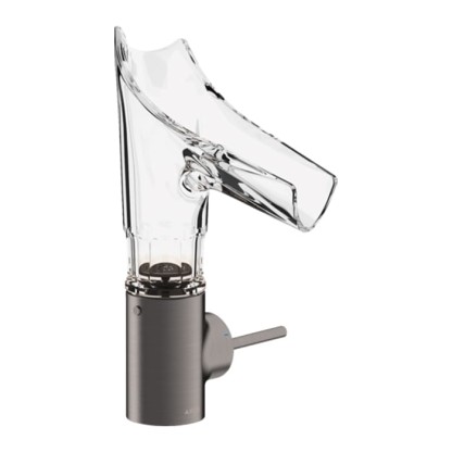 Axor Starck V Смеситель для раковины 140, на 1 отв., со стеклянным изливом, с фасетной огранкой, цвет: шлифованный черный хром