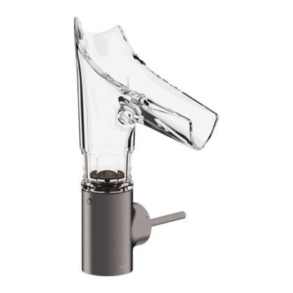 Axor Starck V Смеситель для раковины 140, на 1 отв., со стеклянным изливом, с фасетной огранкой, цвет: шлифованный черный хром