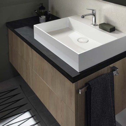 Burgbad Sys30 Комплект мебели №8 тумба с раковиной 65х54х48см., 2 ящика, с сифоном, ручки хром, с зеркалом и светильником, подвесной, цвет: Eiche Dekor Cashmere