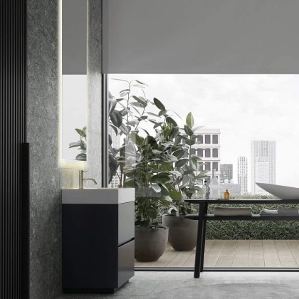 NOORTH milldue edition ZENIT Комплект мебели 63см в матовом лаке, с раковиной из CRISTALPLANT, зеркалом с 4-х сторонней подсветкой, напольный, Цвет: Grafite-33