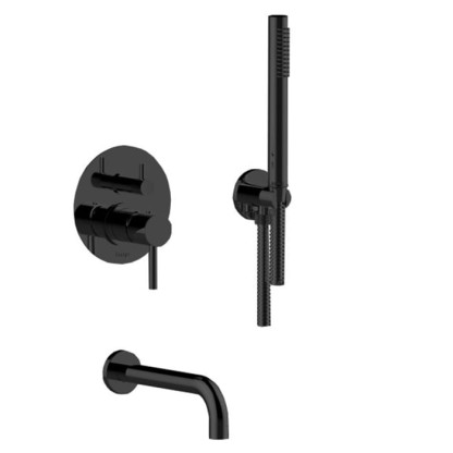 Bongio ON Душевая система: смеситель для душа, ручным душем и изливом, (без внутр части 09763) цвет: матовый черный хром