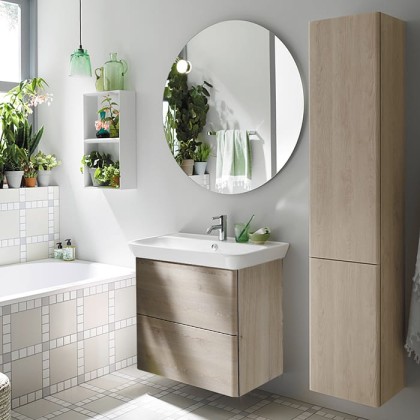 Burgbad Iveo База подвесная с керамическим умывальником с 1 отв под смес. 80х49.2х72.1см.2 выдв ящика, сифон в компл. F2835, цвет: дуб меринос