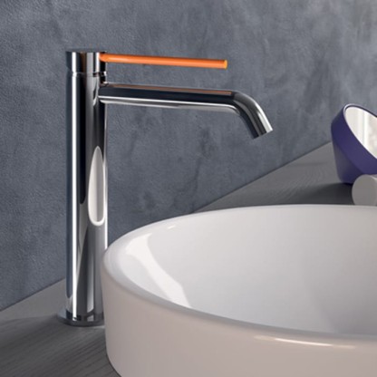 Gattoni Circle Two Смеситель для раковины высокий 227 мм, на 1 отверстие, излив 155 мм, с донным клапаном, цвет: хром/Arancio