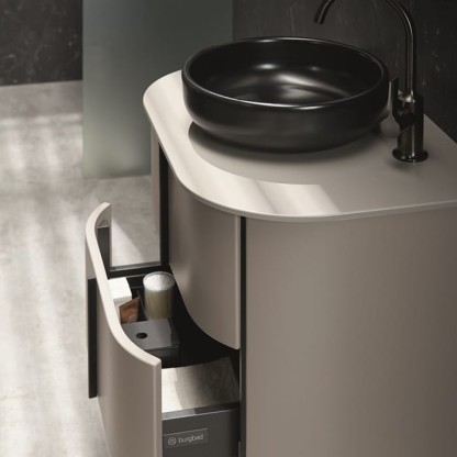 Burgbad Lavo 2.0 Тумба с раковиной 71х49х49см, 2 ящика, в комплекте с сифоном, ручки черные, подвесная, цвет: Basaltgrau Matt