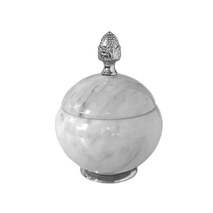 3SC Elegance Баночка универсальная, D=15/h18 см, с крышкой, настольная, цвет: мрамор bianco carrara/хром