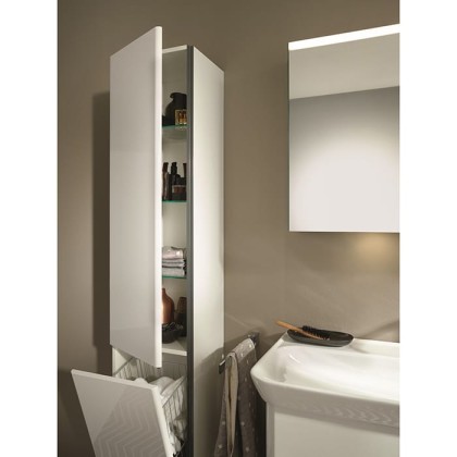 Burgbad Iveo Пенал 176х32х35см, 1 дверь, петли слева, 1 ящик для белья, 3 полки стекл, 1 полка несъемная, ручка глянец белый G0161, подвесная, цвет: F2833