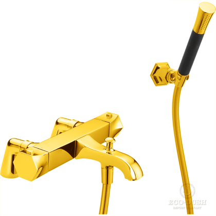 CISAL Cherie Термостатический смеситель на борт ванны на 2 отверстия, с душевым комплектом, цвет: золото