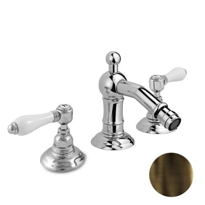 Nicolazzi P.m. Blanc Смеситель для биде на 3 отверстия, с донным клапаном, ручки белая керамика, цвет: тёмная бронза