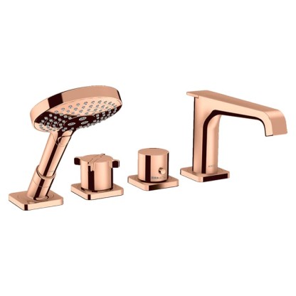 Axor Citterio E Смеситель на борт ванны, 4 отв., термостатический, с ручным душем, цвет: полированное красное золото