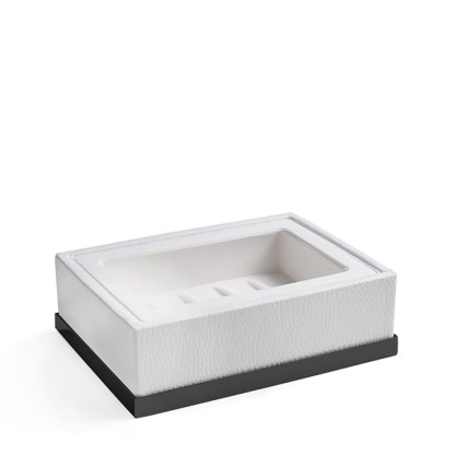 3SC Snowy Мыльница настольная, цвет: белая эко-кожа/черный матовый