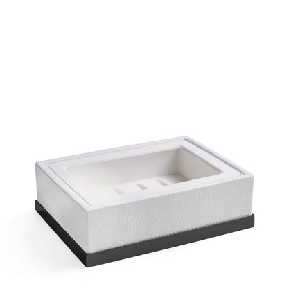 3SC Snowy Мыльница настольная, цвет: белая эко-кожа/черный матовый