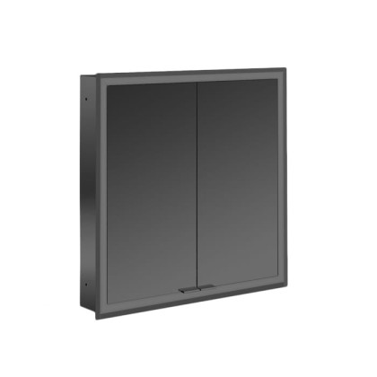 EMCO Prime Зеркальный шкаф 60x70см., с подсветкой, встраиваемый, 2 двери, 2 полки, розетка, цвет: черный