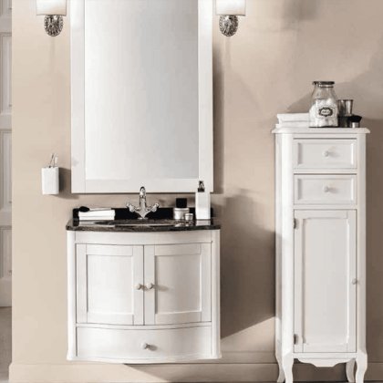 EBAN Virginia Комплект мебели 75 см : База с двумя дверцами и ящиком, под раковину, с раковиной и зеркалом со светильником,  75см , подвесной, Цвет: BIANCO ASSOLUTO