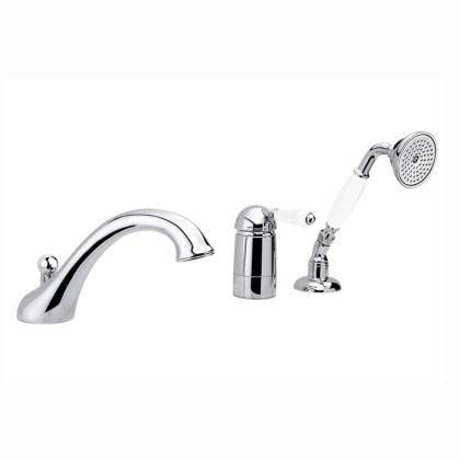 Nicolazzi P.m. Blanc Смеситель на борт ванны на 3 отверстия, с изливом 246мм и ручным душем, ручки белая керамика, цвет: хром