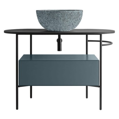 Globo Bob Консоль напольная, 93х46х72 см, без отв. под смеситель, с полотенцедержателем правая R, цвет: черный матовый/smoke