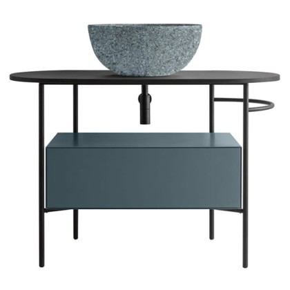 Globo Bob Консоль напольная, 93х46х72 см, без отв. под смеситель, с полотенцедержателем правая R, цвет: черный матовый/smoke