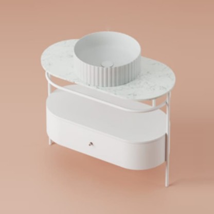 Artceram Flair 4.0 Консоль металлическая с раковиной 95x48хh75см., напольная, с выдвижным ящиком и мраморной столешницей, подвесная, цвет: белый матовый