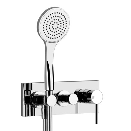 Gessi Emporio Via tortona Смеситель для душа, встраиваемый, на 2 позиции с переключателем, подводом воды и держателем лейки, душевой лейкой и шлангом, цвет: хром
