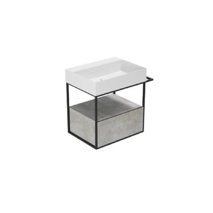 Azzurra Elegance Squared Подвесная структура под раковину 60 см, 68x44,5xH52 см, 1 ящик, полотенцедержатель, цвет ящика: Cemento, цвет структуры: Nero opaco