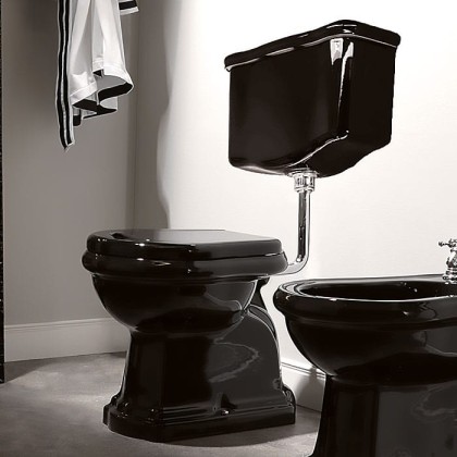 Kerasan Retro Унитаз 72х38.5см., приставной, с низким бачком, слив в пол, цвет: черный глянцевый/хром