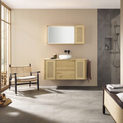 Burgbad MAX Комплект мебели 130х49х72см, подвесной, с раковиной, с зеркалом, с 2 ящиками, цвет: Natural knotty oak