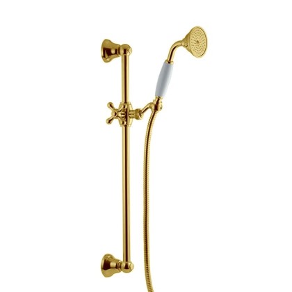 Carlo Frattini Wellness Душевая штанга из латуни в комплекте со шлангом 1500 мм. и ручным душем из латуни, ручка из белой керамики, цвет: золото