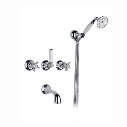 Nicolazzi Dames Anglaises Смеситель для ванны с 2мя ручками, встроенный, излив: 160мм, вкл. внутр часть + комплект руч. Душа, цвет: хром