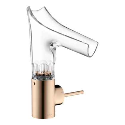 Axor Starck V Смеситель для раковины 140, на 1 отв., со стеклянным изливом, с фасетной огранкой, цвет: полированное красное золото