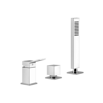 Gessi Rettangolo K Смеситель для ванны на 3 отверстия, с переключателем и ручным душем, без излива, цвет: хром
