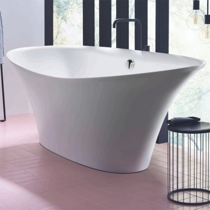 BURGBAD Badu Ванна из минер.литья отдельностоящая овальная 200х90х79 см,  со слив переливом  в отделке хром, цвет: белый