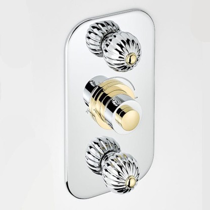 THG Mandarine metal Смеситель для душа встраиваемый, термостатический, с 2 запорными вентилями, внешняя часть, цвет: хром/золото