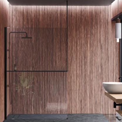 Novellini Kuadra H Душевое ограждение 160х205cм., с свободным входом, Sx, с потолочным кронштейном, с полкой, стекло прозрачн, цвет: черный матовый