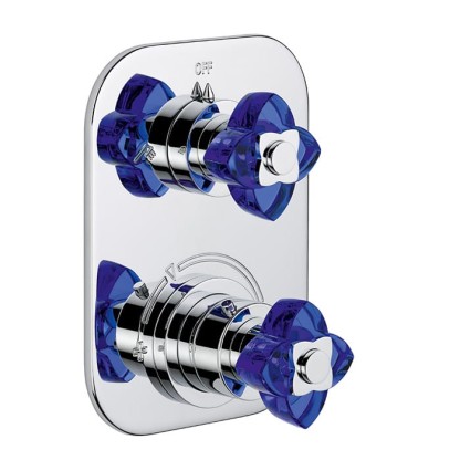 THG P?tale de cristal bleu Смеситель для душа, термостатический, с переключателем на 2 потока, цвет: хром/синий хрусталь