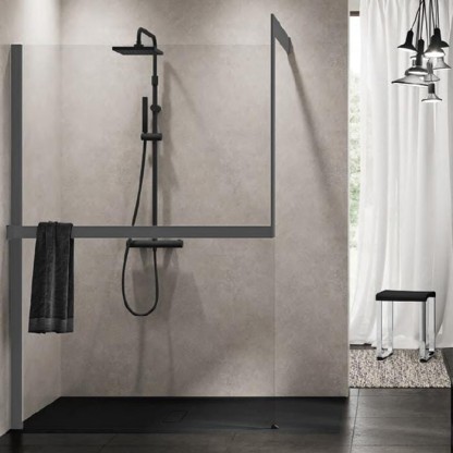 Novellini Kuadra H Душевое ограждение 160х205cм., с свободным входом, Sx, с настенным кронштейном, с полотенцедержат, стекло прозрачное, цвет: Silver