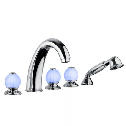 Bongio Rivoli Смеситель для ванны, 5 отв., с ручной лейкой, цвет: хром/Royal Blue 08