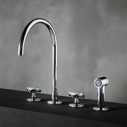 Fantini Icona Classic Смеситель для кухни, 4 отв, без донного клапана, излив 215мм, с ручн душем, цвет: хром