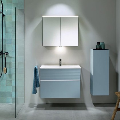 Burgbad Fiumo Комплект подвесной мебели 82х49х61см, с раковиной на 1 отв., ручки белые матовые, цвет: Eisblau Softmatt