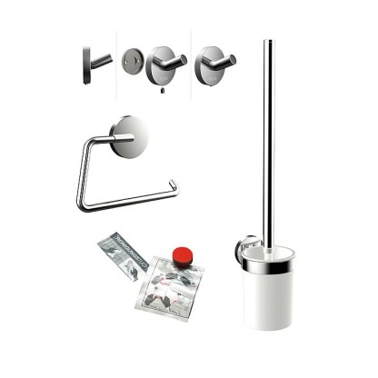 Emco Round Комплект для унитаза: ершик, держатель туалетной бумаги, крючек, клей, цвет: хром