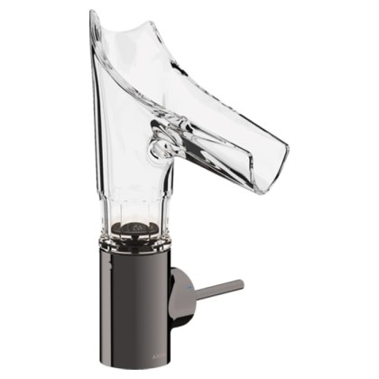 Axor Starck V Смеситель для раковины 140, на 1 отв., со стеклянным изливом, с фасетной огранкой, цвет: полированный черный хром