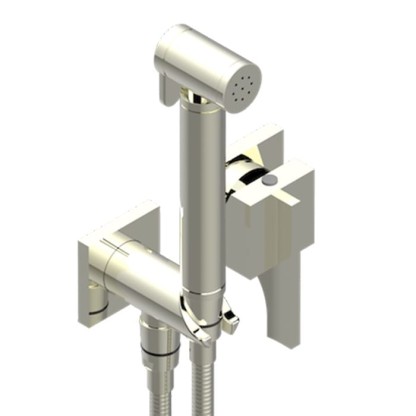 THG Hamptons Гигиенический душ в комплекте с встраиваемым однорычажным смесител, шланг 125см, держатель, с подвод воды, внешн часть, цвет: Polished nickel
